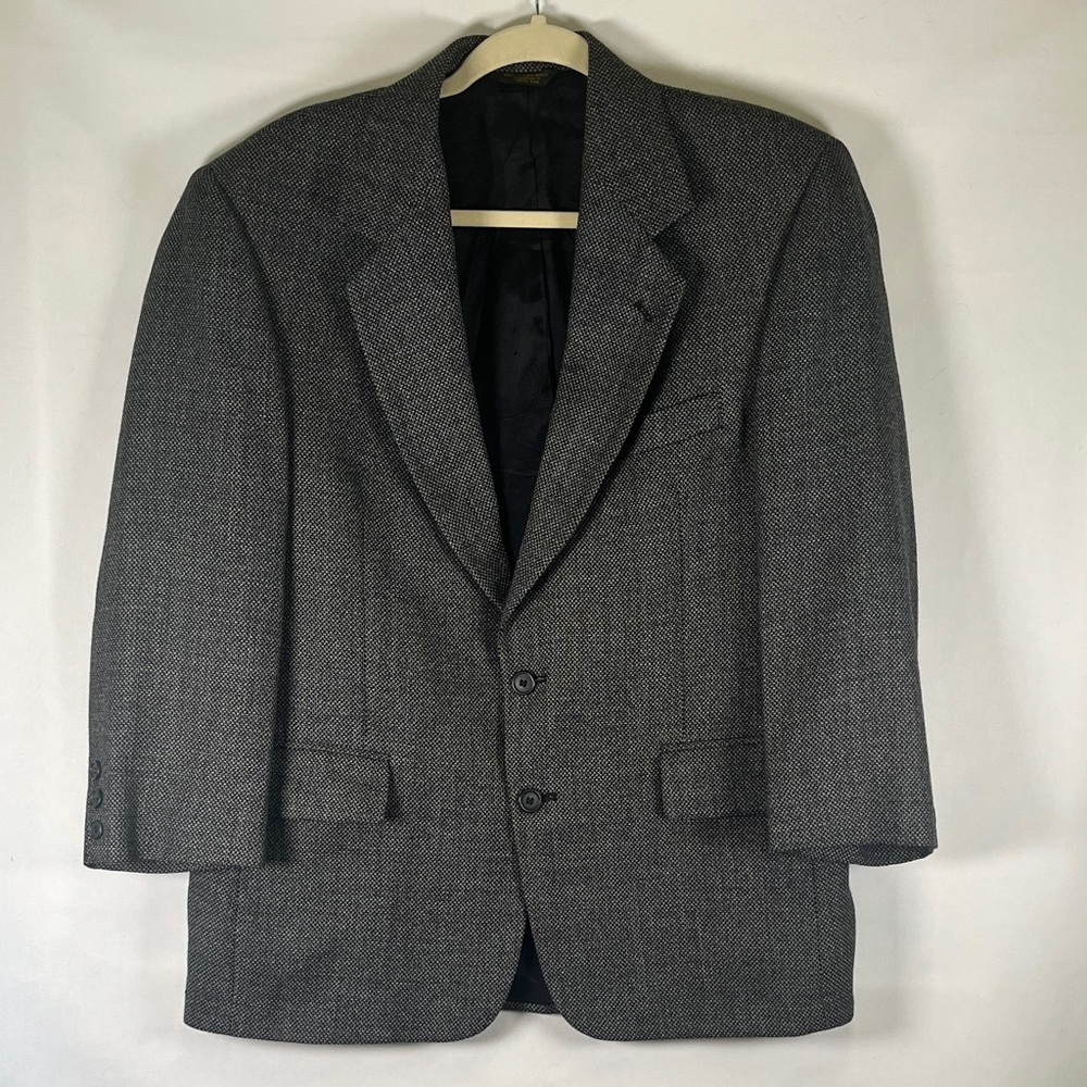 John Henry Sport Coat Mens 40S Black Grey Tweed Wool Blend Blazer